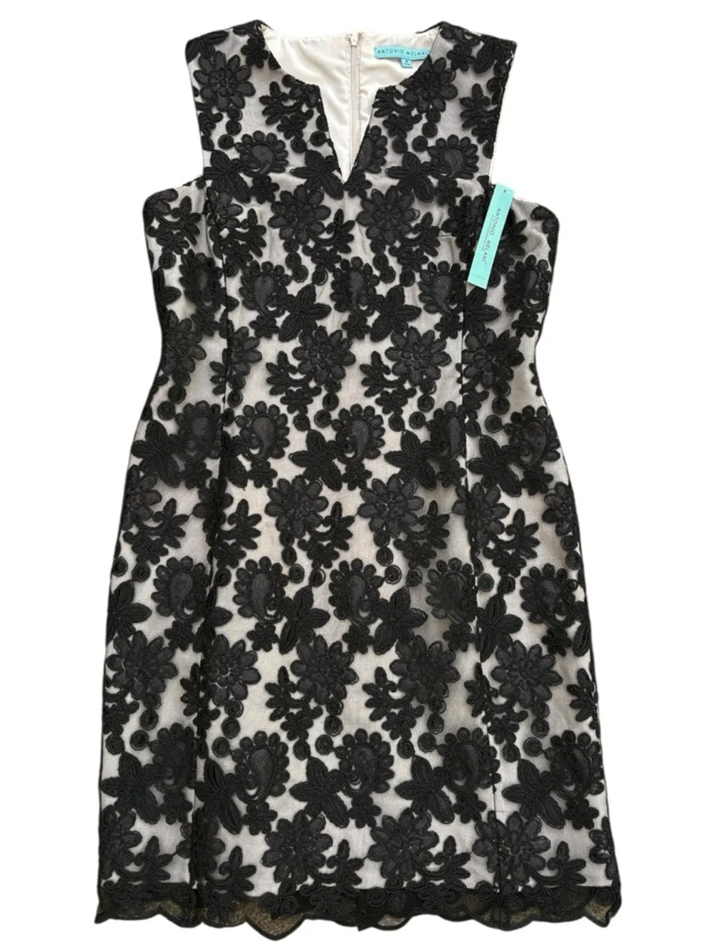 NWT Antonio Melani Jodie Black Floral Lace Sheath Dress Size 8 Retail $199.00